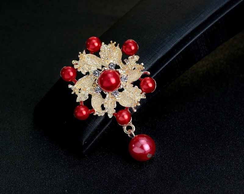 NIUYITID Korean Fashion Imitation Pearl Flower Brooch Gold Color Bridesmaid Dress Pins Women Broches 5 Colors  (10)