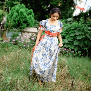 

Summer Women Cotton Linen Floral Long Dress Medieval Retro Pastoral Vintage Short Sleeve French Style Maxi Dress vestido elbise