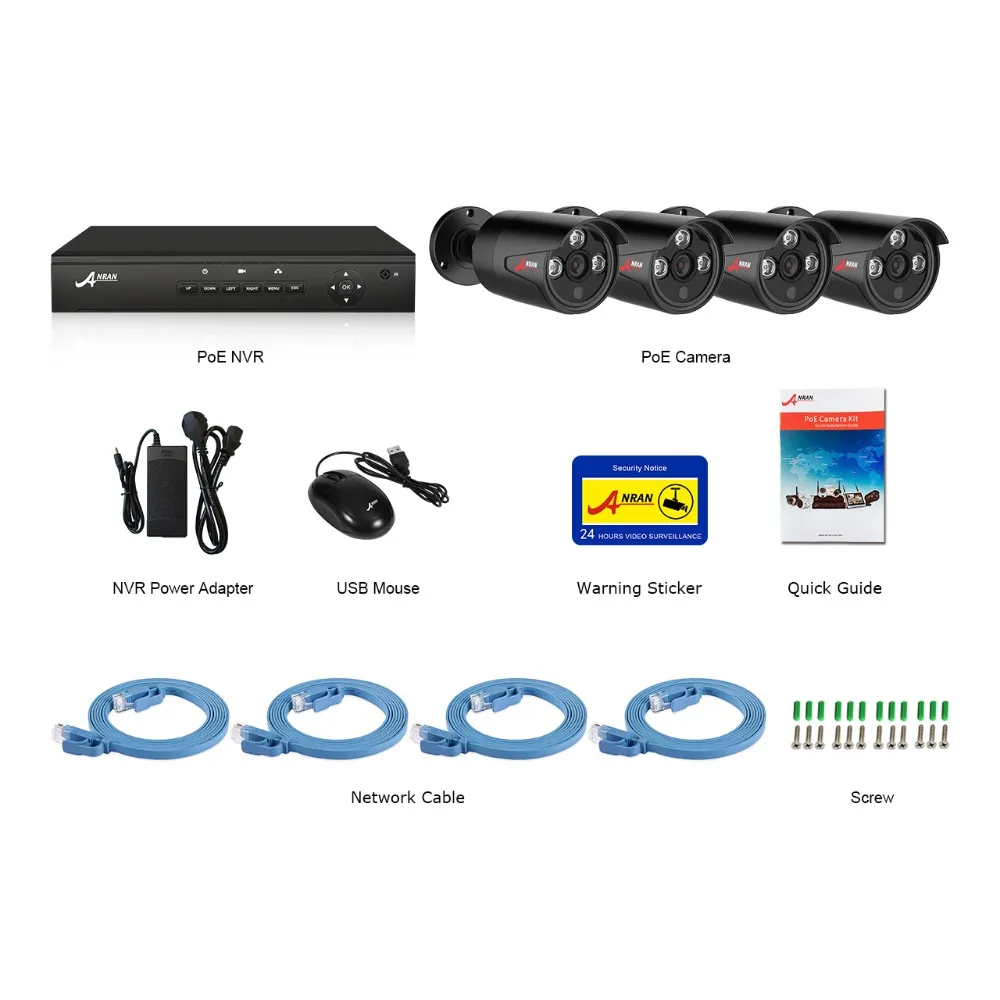  ANRAN CCTV Camera System POE 4CH NVR Kit 48V Onvif 1080P Security Camera System HD IP Camera Outdoo