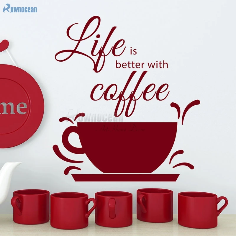 Life is better with coffee Fashion настенные наклейки с цитатами домашний декор плитка кухня