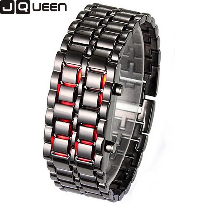 2017 New Fashion Men Gold Lava Iron Samurai Metal LED Faceless Bracelet Watch Lover Couple Wristwatch
