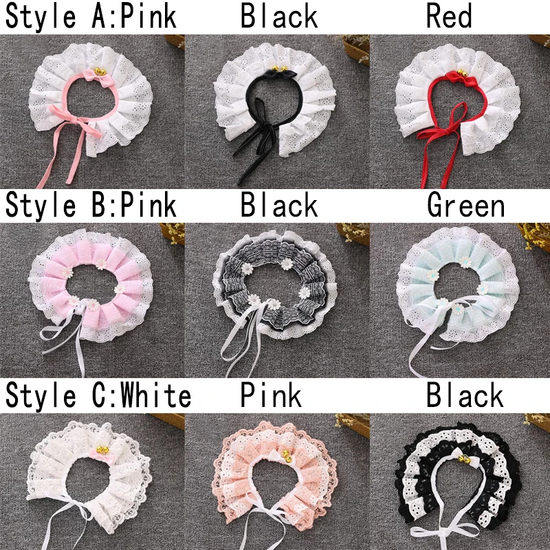 Lovely Multi-Layer Lace Bowknot Small Bell Pet Collar Bib Dog Cat Necklace Decor 9 Color for choose