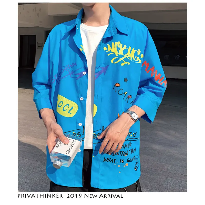 Privathinker мужские Забавные Рубашки Harajuku 2019 синие Гавайские рубашки в уличном стиле