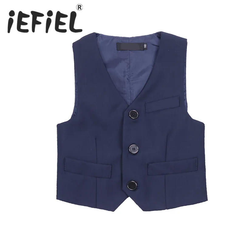 iEFiEL Spring and Autumn Boy Vests Kids Boys Gentleman Formal Suit Vest Waistcoat Pageant Wedding Party Jacket  Coat SZ 3-12Y