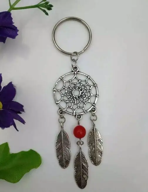 

Dream Catcher Feather Tree Leaf Dreamcatcher beads Keychain Ring Keys DIY Bag Key Chain Gift Jewelry Accessories A574