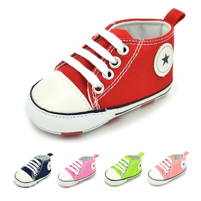 Infant Newborn Baby Boy Girl Soft Sole Canvas Pram Shoes Star Casual