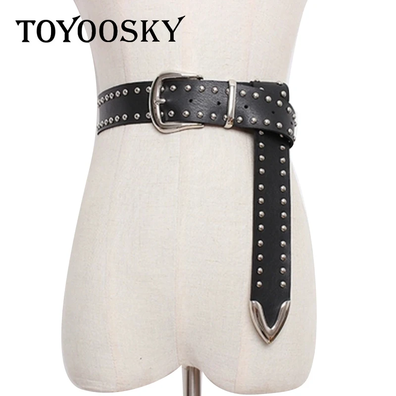 

TOYOOSKY Punk Black Western Cowboy PU Waist Belts for Jeans Fashion Rivets Pin Buckle Belt High Quality Belt for Men Female 2018
