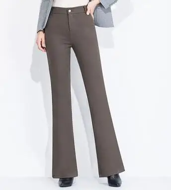 Расклешенные брюки для женщин размера плюс, черные, коричневые, серые, красные, с высокой талией, новая мода, зима-осень, стройнящие длинные брюки qzq0809 - Цвет: Хаки