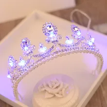 Барокко свет коронки блеск имитация жемчуг queen принцессы диадема невесты светящиеся корона для девочек вечерние свадебные Для женщин аксессуар для волос