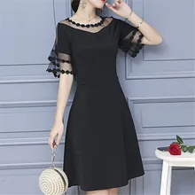 คุณภาพสูง Elegant วินเทจสีดำตาข่ายชุดผู้หญิงเซ็กซี่ปาร์ตี้ A-Line Dress แฟชั่นชุดลำลองฤดูร้อนพลัสขนาด...(China)