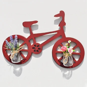 

Creative Home Decoration Wall Ornaments Bicycle Shape Wood Wall Hanging Plant Decoratie Hydroponics Glass Vase Decoration Crafts