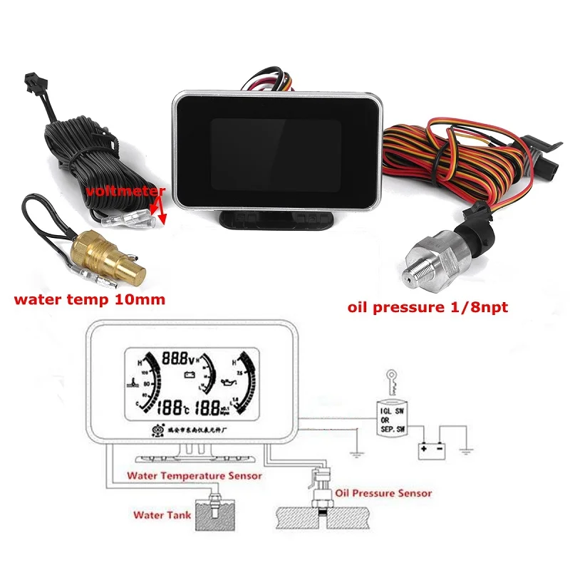 Автомобильный 4 в 1 ЖК-цифровой дисплей Вольтметр температура воды Датчик давления масла топлива с датчиком температуры Датчик давления масла
