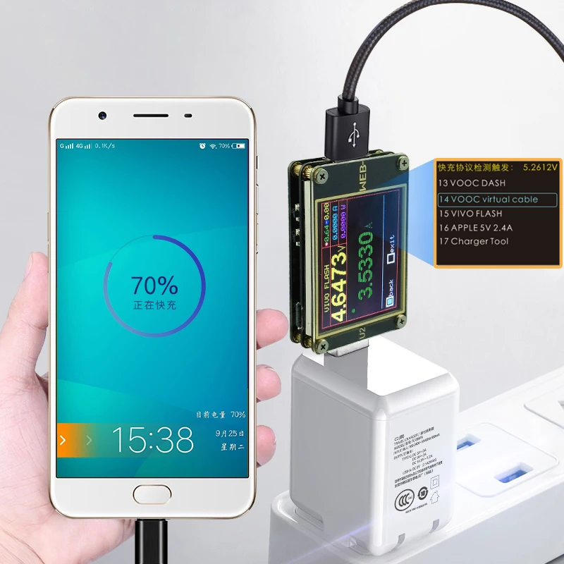 ATORCH ток вольтметр USB тесты er метр HD Цвет TFT QC4 + PD3.0 2 PPS протокол быстрой зарядки