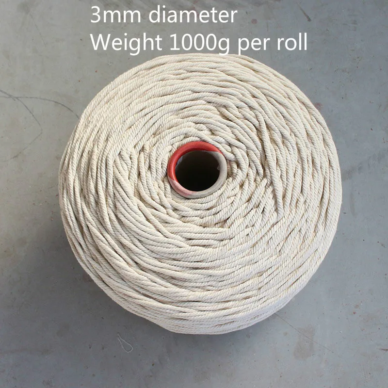 

Cord 1000g 3mm 100%Cotton rope thickness hand-woven tapestry rope bag strap tag tied decoration diy rope Natural White