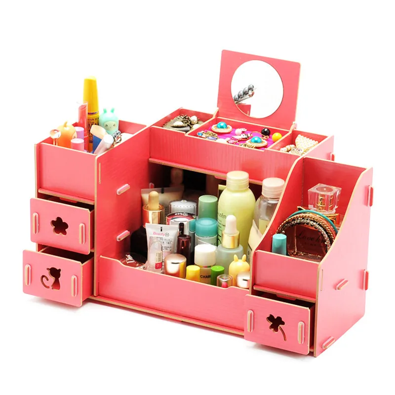 

Creative Diy Wooden Cosmetic Storage box Multi-function Cardboard Office Desktop Storage Boxes Makeup Organizer Box With Drawer