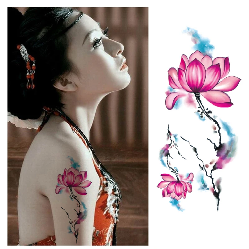 068 35 De Réductionbelle Pivoine Chinoise Lotus Fleur Tatouage Autocollants Sexy Corps Art Femmes Imperméable Temporaire Fleurs Tatouages Bras