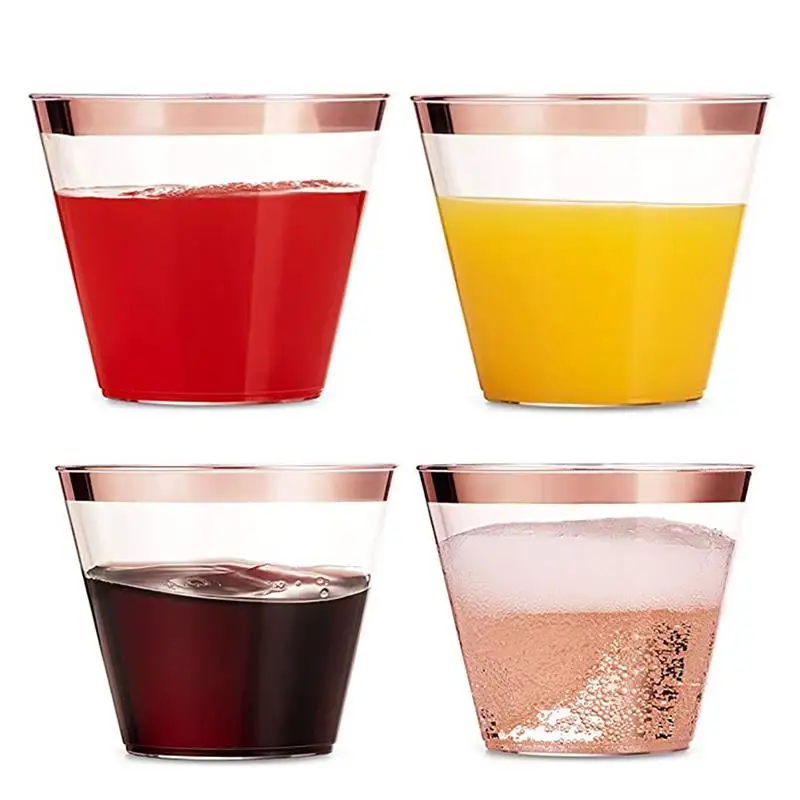 Простые одноцветные пластиковые одноразовые стаканчики, набор для свадебной вечеринки, золотые, розовые, золотые, бронзовые стаканчики, одноразовые, золотые, розовые, пластиковые стаканчики