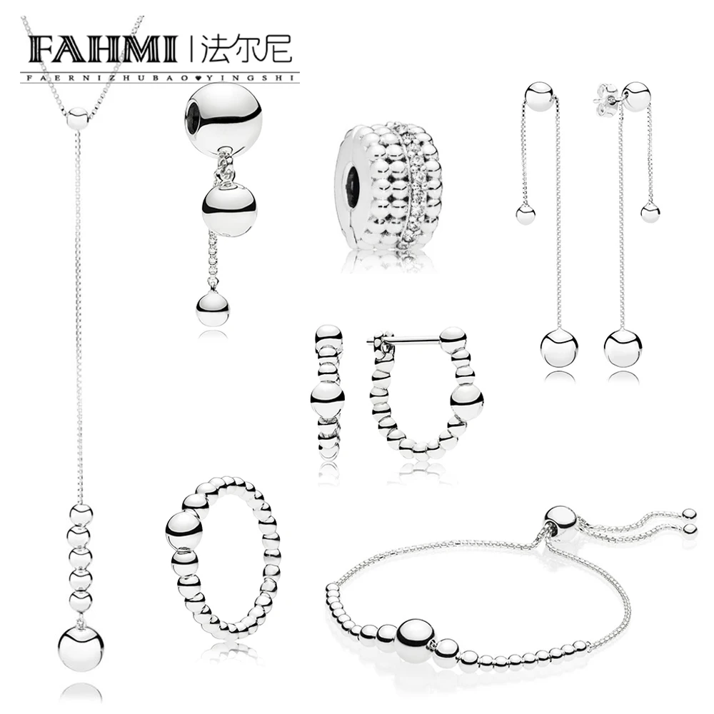 

FAHMI 100% 925 Sterling Silver New String of Beads Collection Ring Hoop Earrings Necklace SLIDING BRACELET Hanging Charm