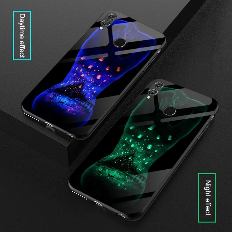 

Luminous Glass Lightning Cases For Huawei Honor Play 8C BKK-AL10 Naked Girl Sunset Cover For Huawei Honor 7X 8X Max / Magic 2