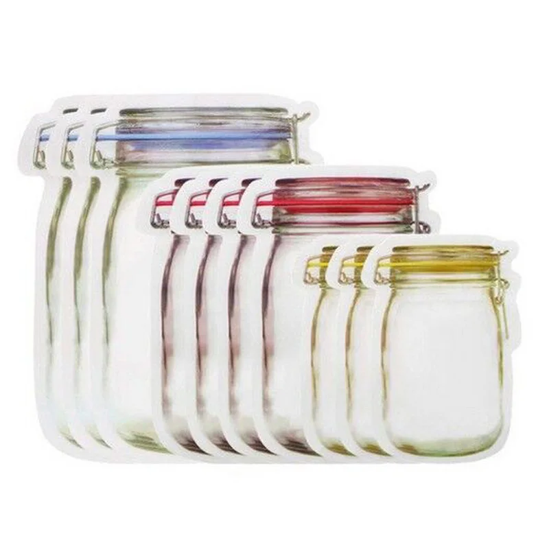 

10PCS Reusable Snack Bag Mason Jar Bags Plastic Ziplock Bags Kitchen Organizer Seal Food Wrap Sandwich Saver Storage Bags