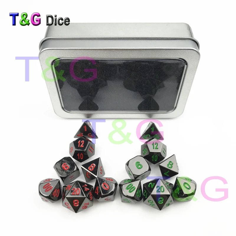 

T&G Top Quality Shine Metal Game Dice Set of D4- D20 with Red&Green Digital Plus A Box,for Game,gift Party.