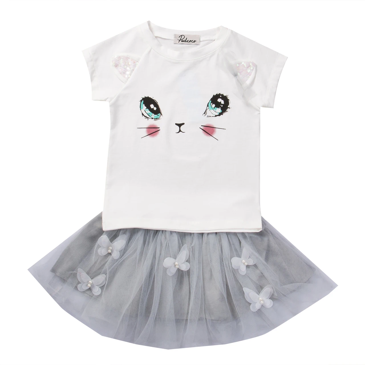 Pudcoco/Одежда для девочек; хлопковая детская одежда для маленьких девочек; футболка; комплект из платья-пачки - Цвет: Серый