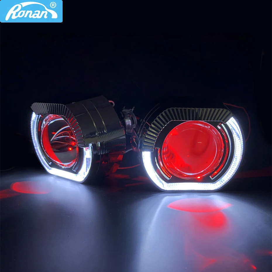 Tanie RONAN 2.5 VER 8.1 projektor bi xenon H1 obiektyw reflektor samochodowy dla BWM X5 plac sport LED Angel Eyes drl biały H4 H7 car styling