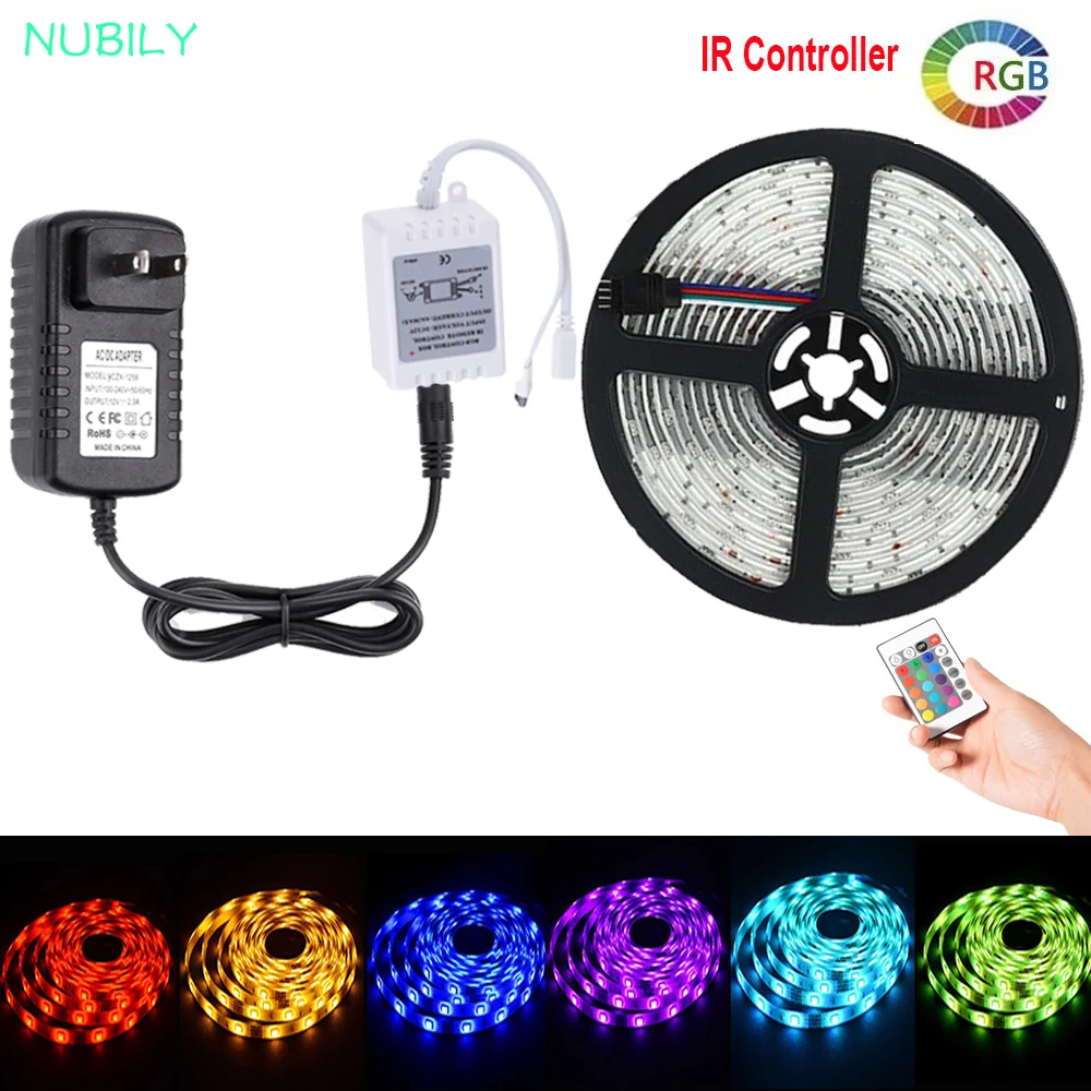 

5050 RGB LED Strip 12V Fita De LED Light Strip Bande Waterproof 10M 5M 2M 3M 1M 24Key Remote IR RGB Controller LED Adapter Power