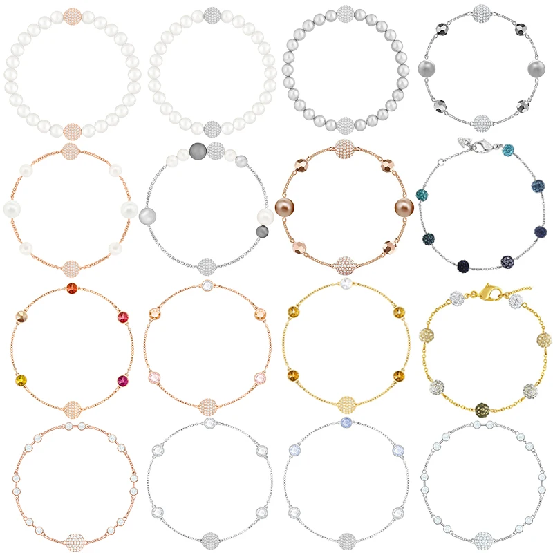 

High Quality Swa Original Crystal Bubble Gradient Small Brick Elegant Pearl Pearl Invisible Magnetic Buckle Bracelet Jewelry