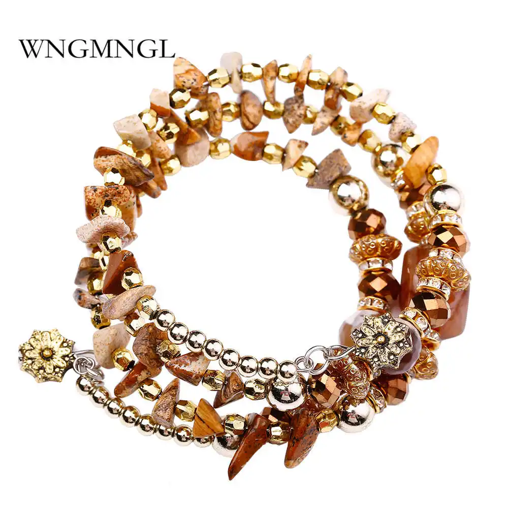 #*Cheap WNGMNGL 2018 New Boho Multilayer Beads Charm Bracelets Vintage Resin Stone Crystal Bangles Pulseras Ethnic Jewelry for Women