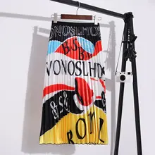 Новинка Летняя женская юбка трапециевидной формы Модная элегантная складчатая юбка с героями мультфильмов Женские винтажные миди юбки с высокой талией