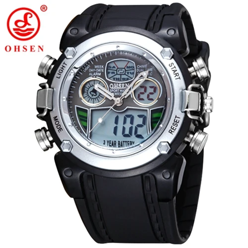 OHSEN lcd Цифровые кварцевые мужские модные часы наручные часы relogio masculino красный Будильник Спорт Плавание Силиконовые часы Секундомер подарки - Цвет: Silver