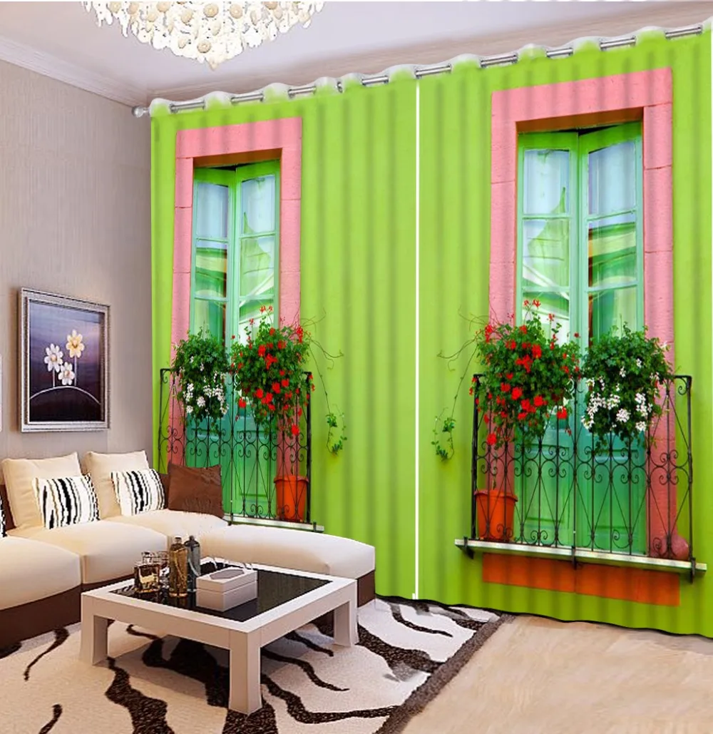 

Custom Any Size Home Bedroom Decoration 3D Curtain Green Window Living Room Office Hotel Scenery Curtain Blackout Curtain