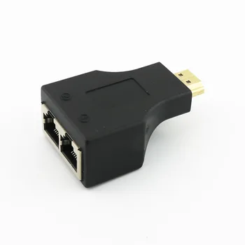 

1pc 100FT HDMI Over Male To Dual Port RJ45 Female UTP LAN Ehternet Cable Extender Cat5e/6 1080P Black