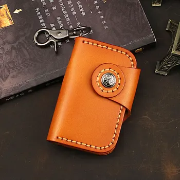 

Genuine Leather Car Key Wallet, Mini Card Holder, with Buckle, for Fashion Women Men, High Quality