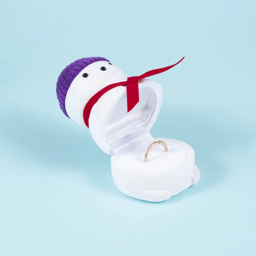 

Delicate Christmas Snowman Black Purple Ring Box Ring Earring Display Holder Jewelry Storage Case Gift