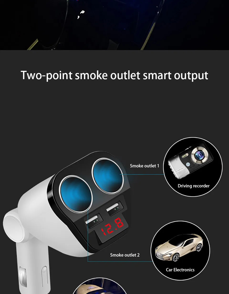 Cunymagos DC 12V 24V 120W Universal 2 ways Car Cigarette Lighter Dual USB 5V 3.4A intelligent output With Car voltage Diagnostic (6)