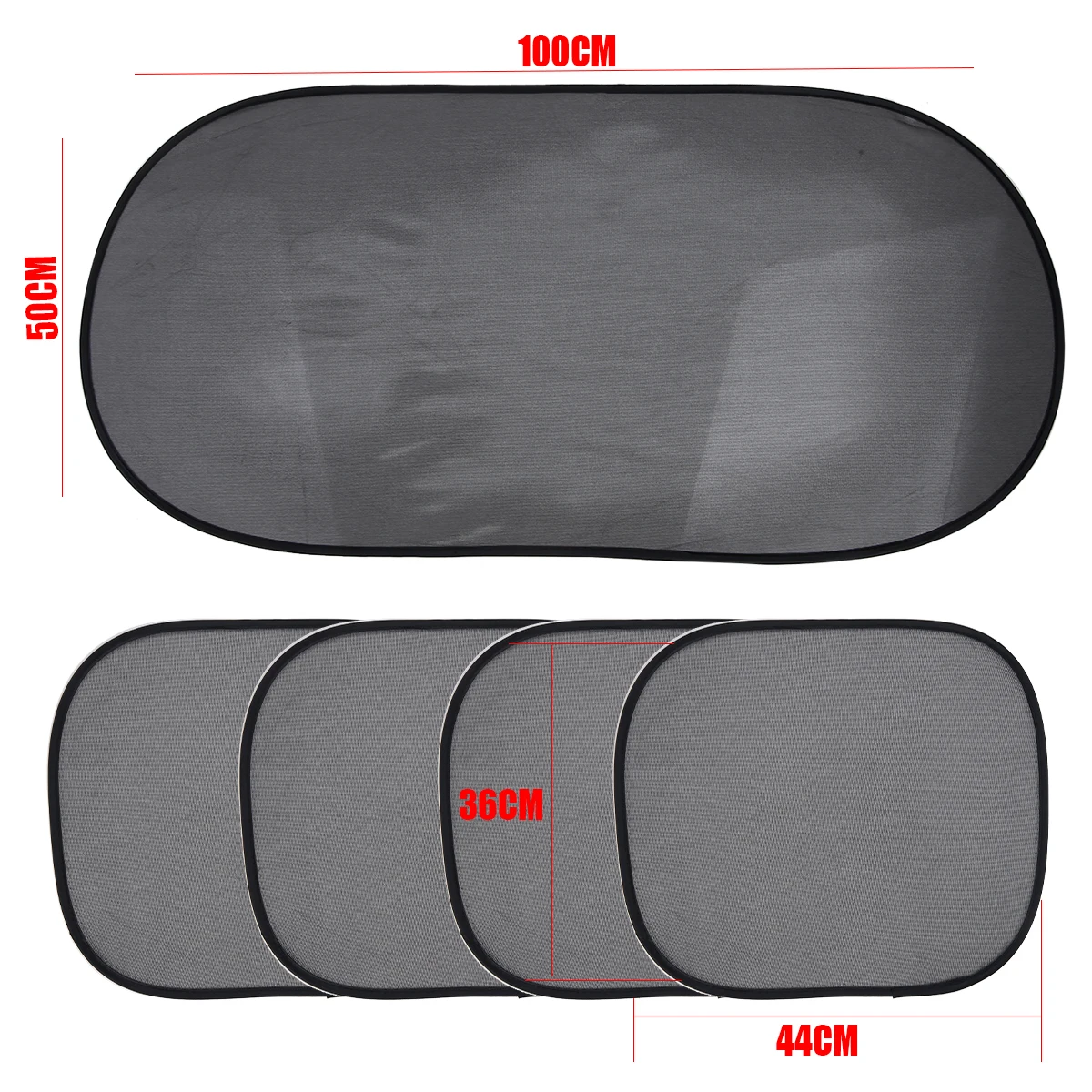 5pcs/set Black Side Rear Window Sunshade Cover Mesh Visor Car Sun Shade Shield Screen 50*100cm 36*44cm