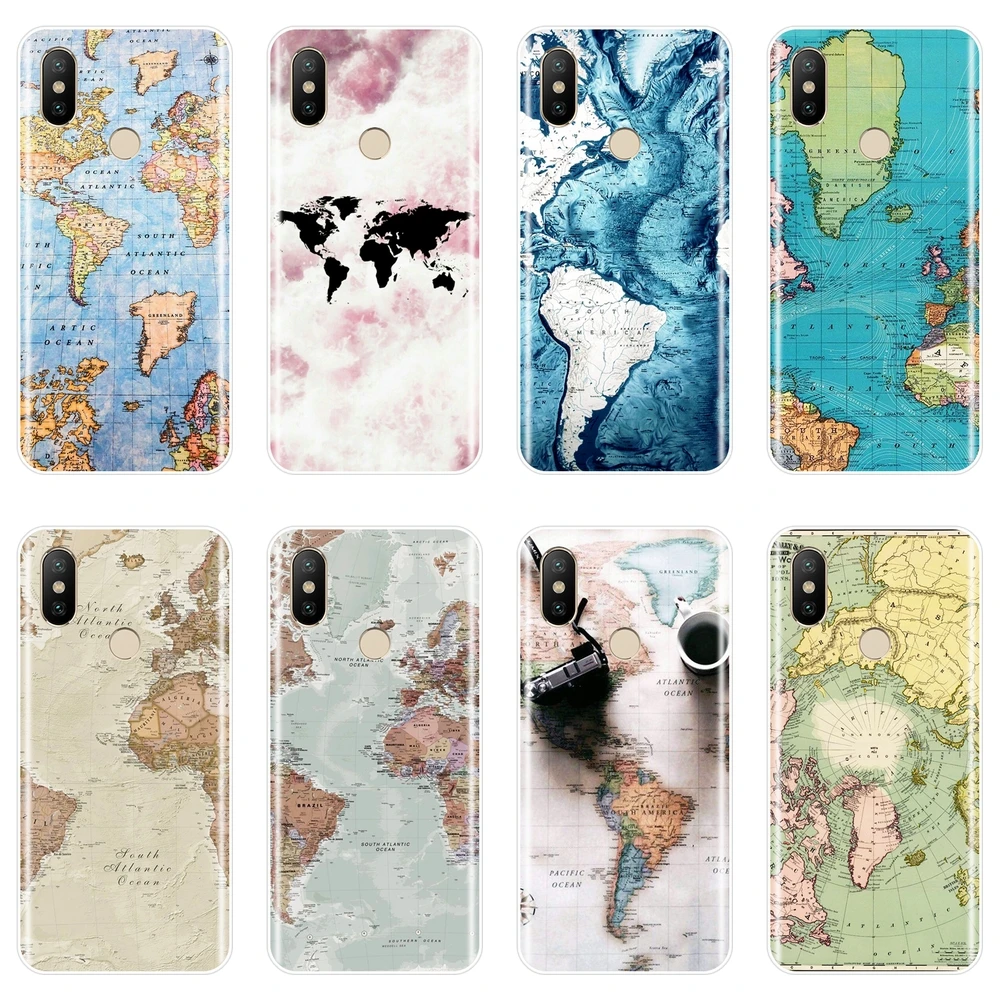 

Back Cover For Xiaomi Mi A1 A2 8 Lite SE Silicone Soft World Map Pink Marble Case For Xiaomi Mi 5 5C 5S 5X 6 6X Plus Phone Case