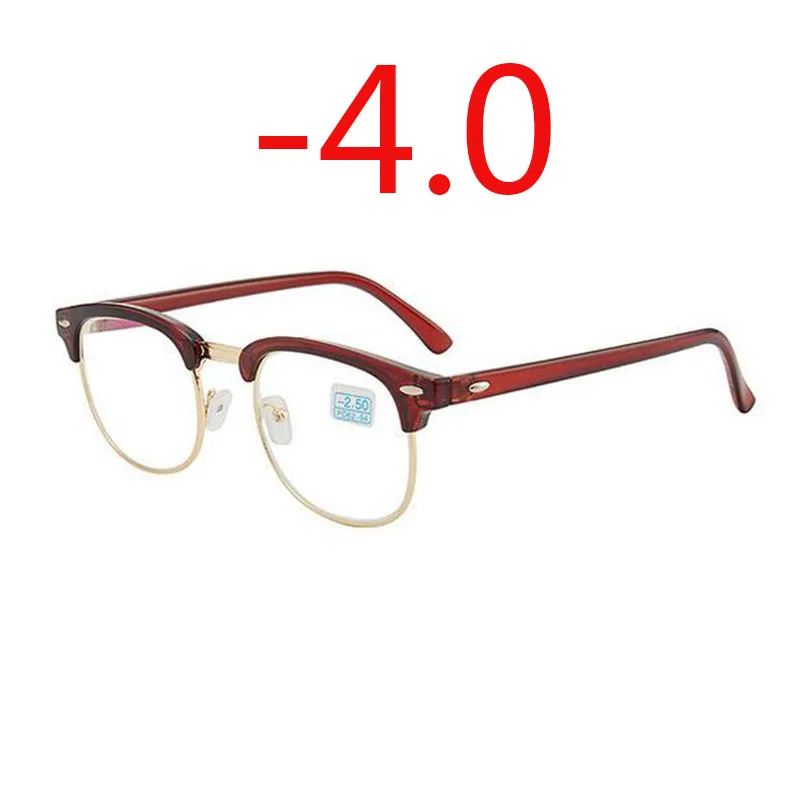 0,5-1-1,5-2-2,5-3-3,5-4 заклепки очки для близорукости с градусом женские мужские короткие-очки для коррекции зрения черная оправа зеленая пленка с покрытием - Цвет оправы: bright tea -4.0