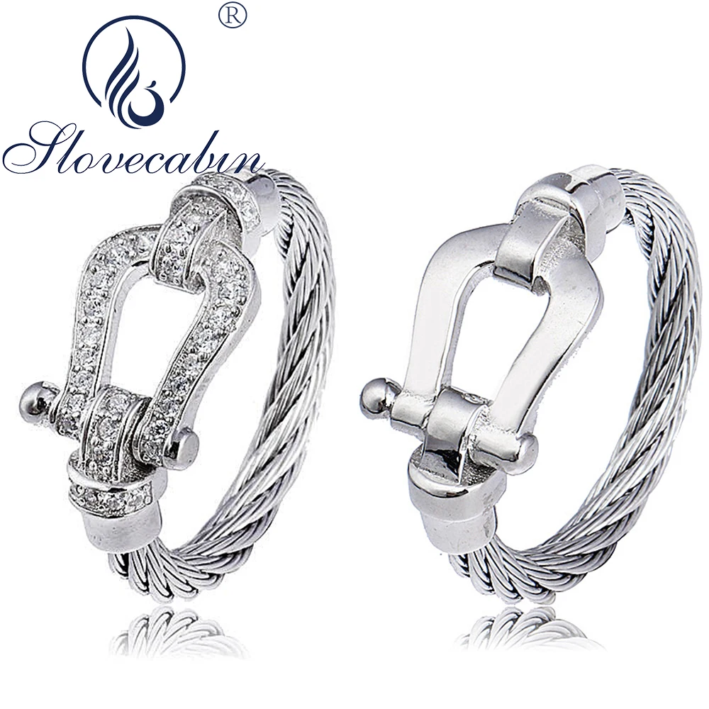 

Slovecabin Wholesale Authentic 925 Sterling Silver Buckle Engagement CZ Rings With Steel For Women Vintage Luxury Finger Rings