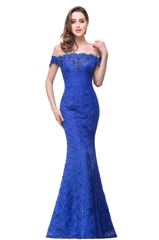 Royal Blue Purple Lavender Beaded Long Mermaid Lace Bridesmaid Dress