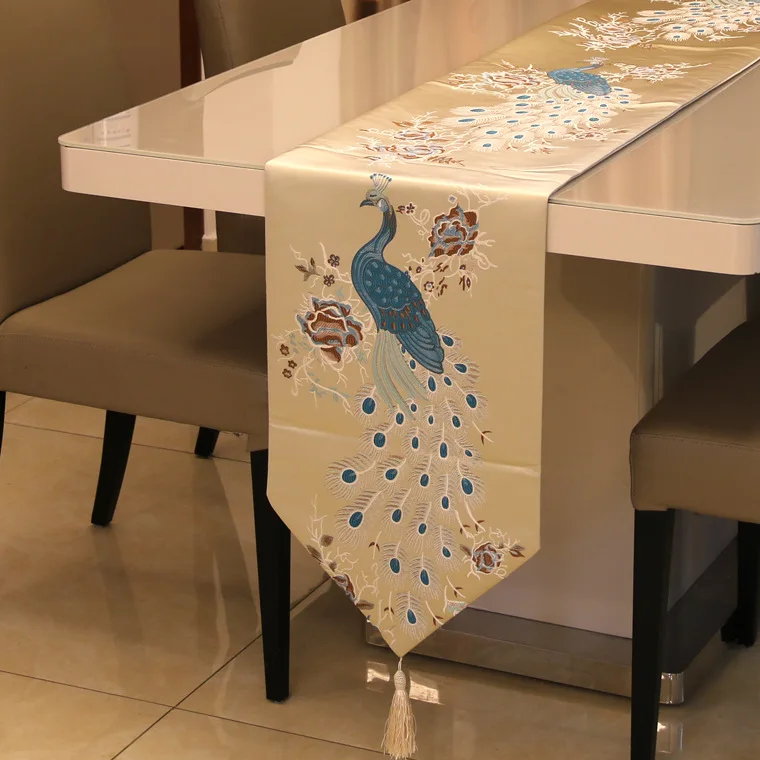 

Chinese Style Classical Peacock Table Runners Simple Modern Living Room Dining Table Coffee Table TV Cabinet Tablecloth Bed Flag