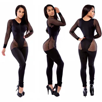 

Fish Mesh Sexy Hollow Out Jumpsuits Club Women Hole Bodysuits