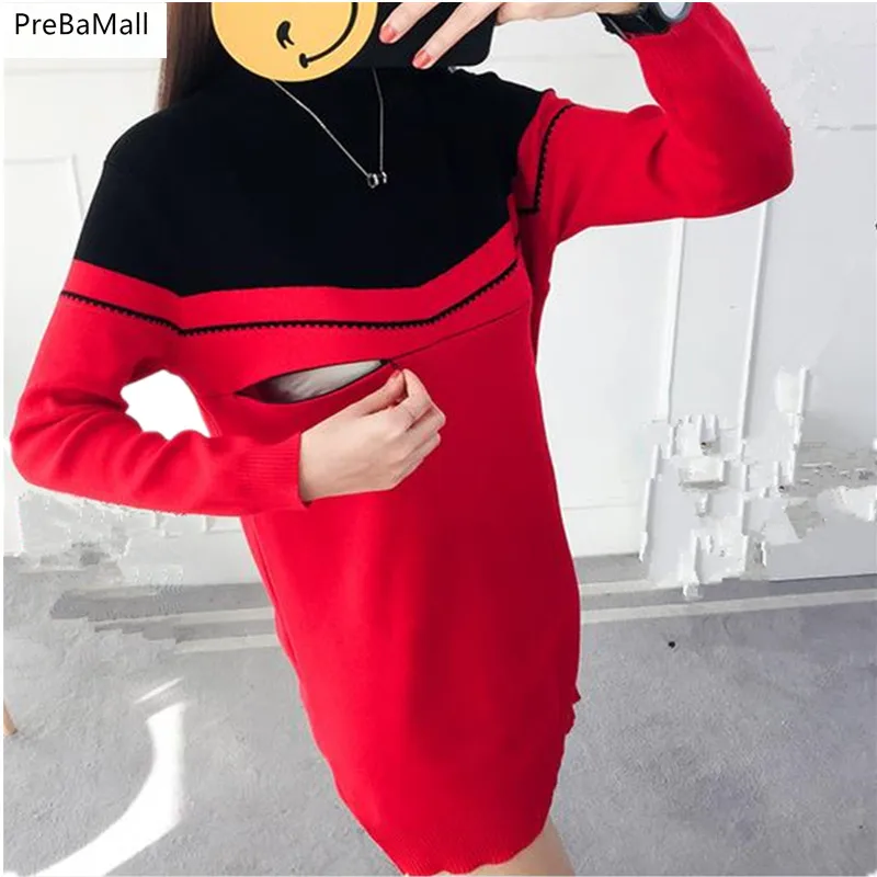 

Pregnant Breastfeeding Dresses Winter Long Sleeve Clothes for Womens Maternity Sweaters Knit Nursing Sweaters Dresses C0107