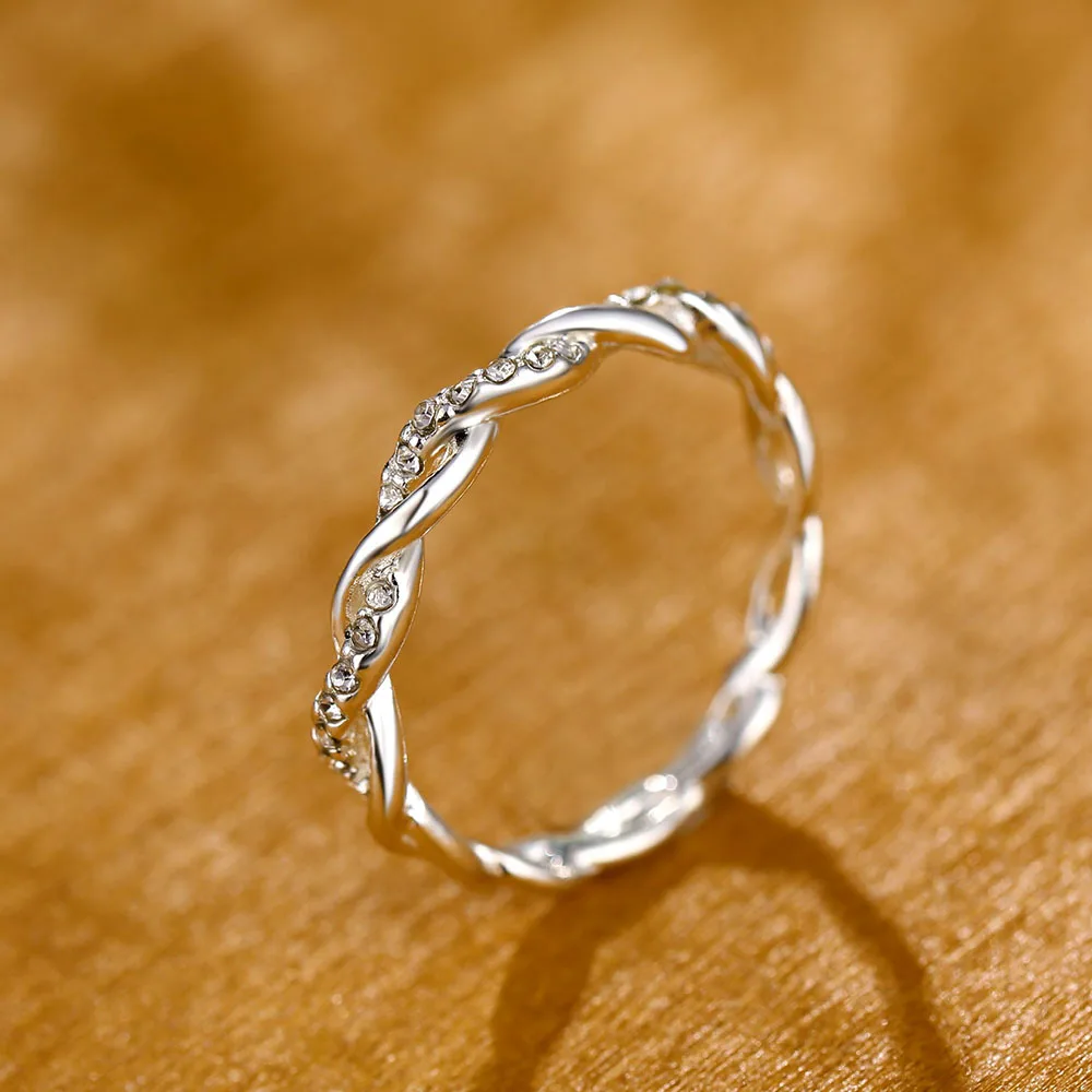 Кольцо с узором из скрученной веревки и конопляных цветов, покрытое розовым золотом и серебром, кольцо с микро кубическим цирконием, модное женское ювелирное изделие - Цвет основного камня: Silver