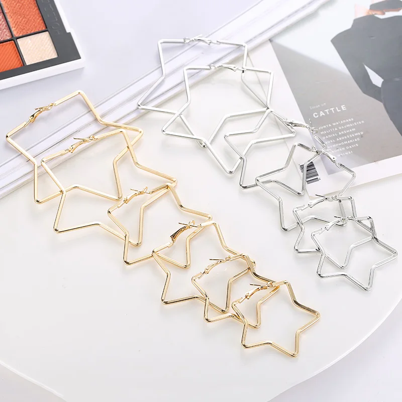 

Fashion Punk Style Oversize Star Hoop Earrings For Women Party Jewelry Ladies Silver Gold Big Pentagram Earring Brincos Bijoux