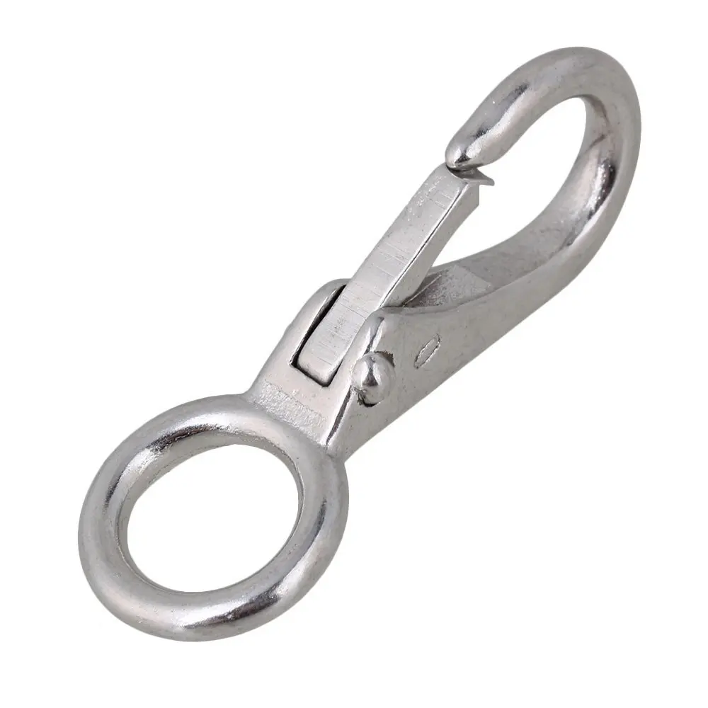 

0# Silver 304 Stainless Steel 55mm Carabiner Secure Lock Boat Clip Hook Fixed Eye Hook Link