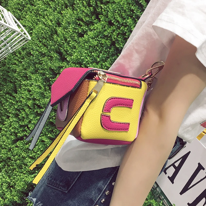 

Star with a small bag bag all-match 2017 summer new Korean Mini stitching color small bag handbag