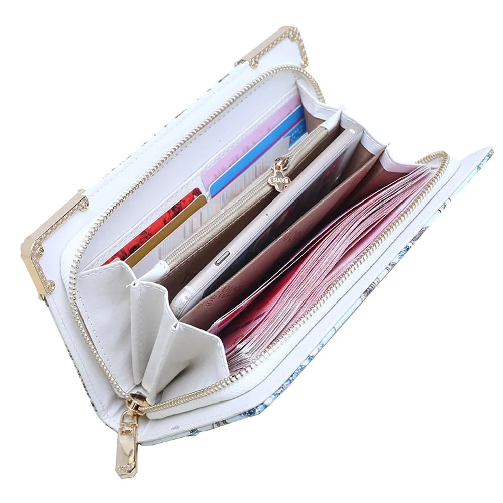 Women Clutch White Wallets Cell Phone Pocket Purse Card Holder Flower Printing Women Long Wallet Lady Fashion Clucth Coin Purse